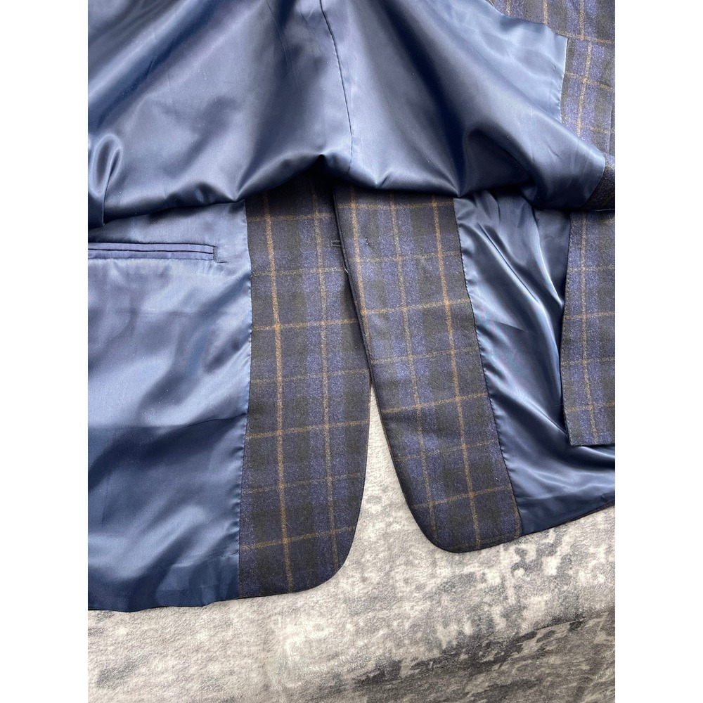 Oak Hill Premium Wool Blazer Men 56R Blue Plaid Grid Italian Marzotto Sport Coat - Picture 7 of 10